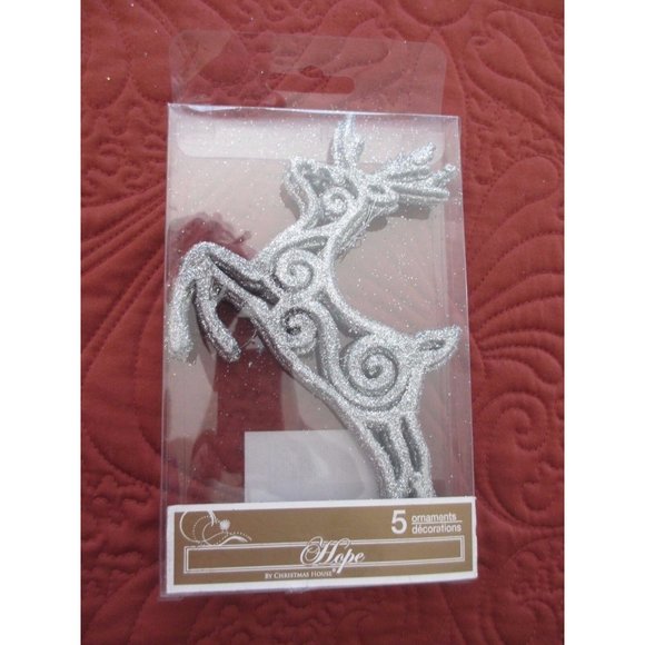 LOT OF 3 PACKS OF GLITTER ORNAMENTS 2 REINDEER, 1 "JOY" TOTAL 15 ORNAMENTS NIP - Picture 3 of 3